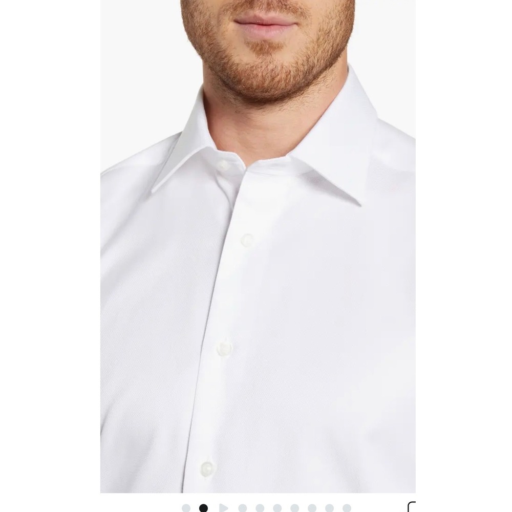 David Donahue Mens White Textured Regular Fit Dress Shirt 16.5 34/35